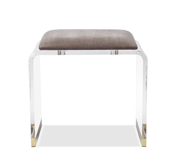 Acrylic & Steel 20" Stool - Gray Velvet - Grats Decor Interior Design & Build Inc.