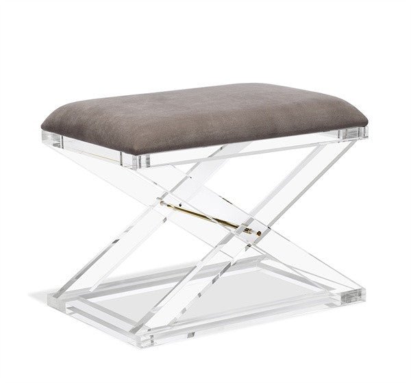 Acrylic X-Base 24" Stool - Gray Velvet - Grats Decor Interior Design & Build Inc.