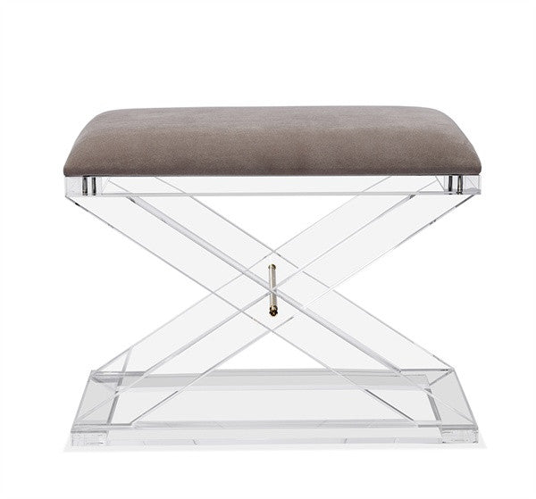 Acrylic X-Base 24" Stool - Gray Velvet - Grats Decor Interior Design & Build Inc.