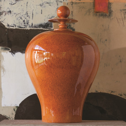 Happy Temple Jar - Orange - Tall - Grats Decor Interior Design & Build Inc.