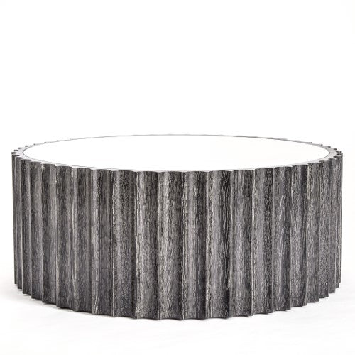 Reflective 40"Dia Column Cocktail Table-Black Cerused Oak - Grats Decor Interior Design & Build Inc.