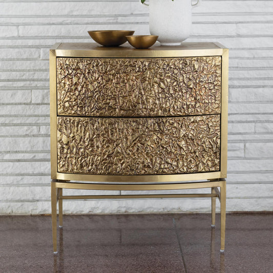 Crinkle Bedside Chest - Brass / Bronze - Grats Decor Interior Design & Build Inc.