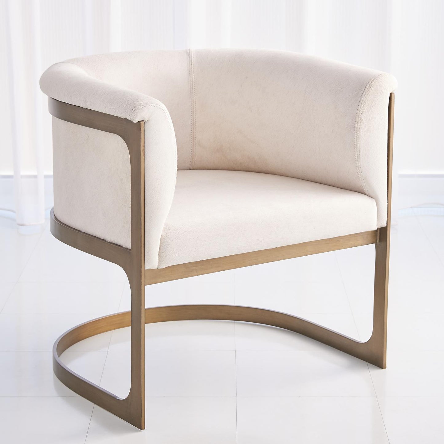 Regan Barrel Chair - Hair on Hide - Ivory/ Antique Brass - Grats Decor Interior Design & Build Inc.