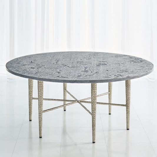 Hammered Cocktail Table - Antique Nickel w/Grey Marble - Grats Decor Interior Design & Build Inc.