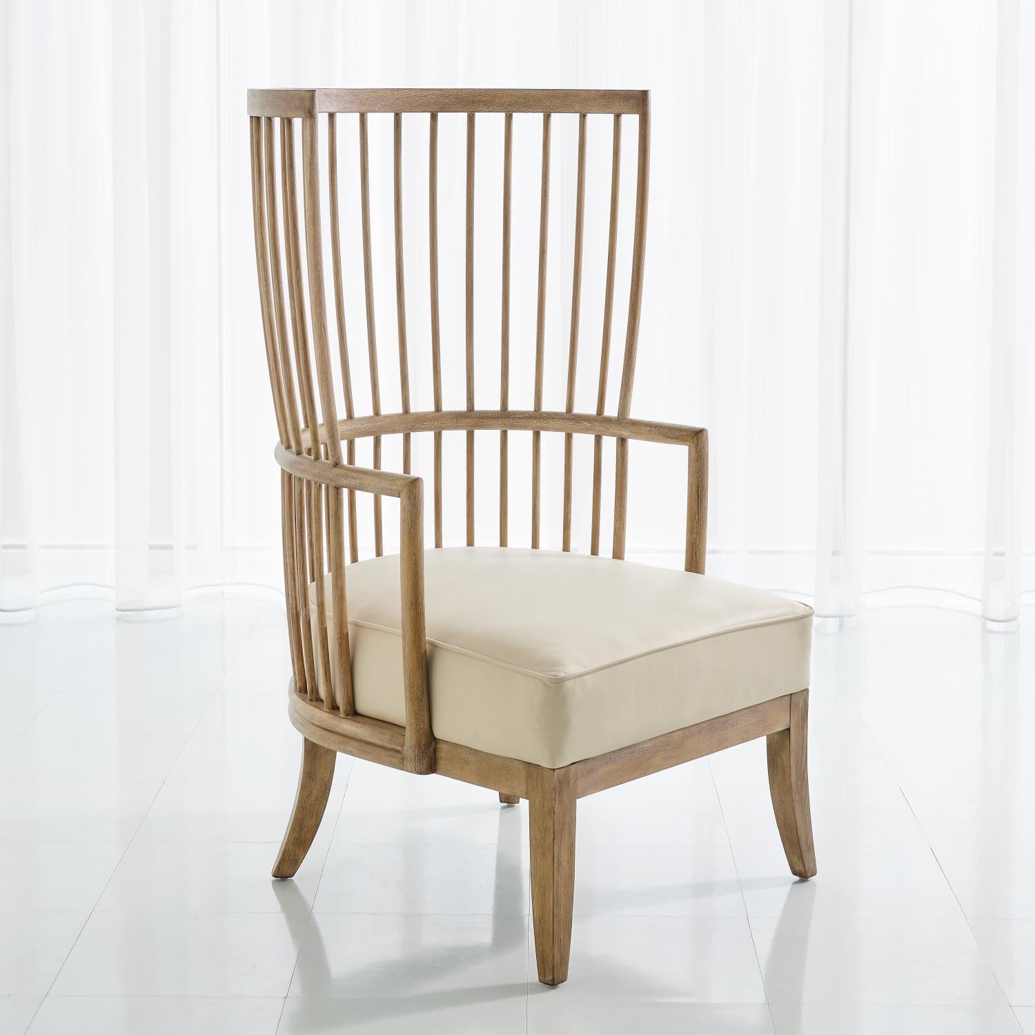 Spindle Wing Chair - Beige Leather - Grats Decor Interior Design & Build Inc.