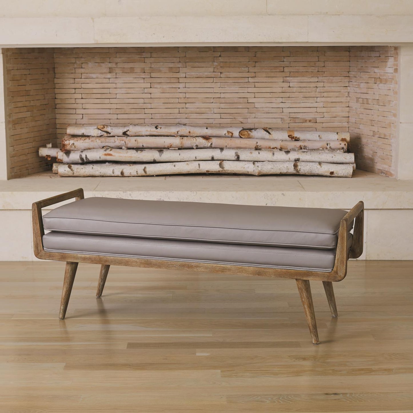 Lucas Long Bench - Grey Leather