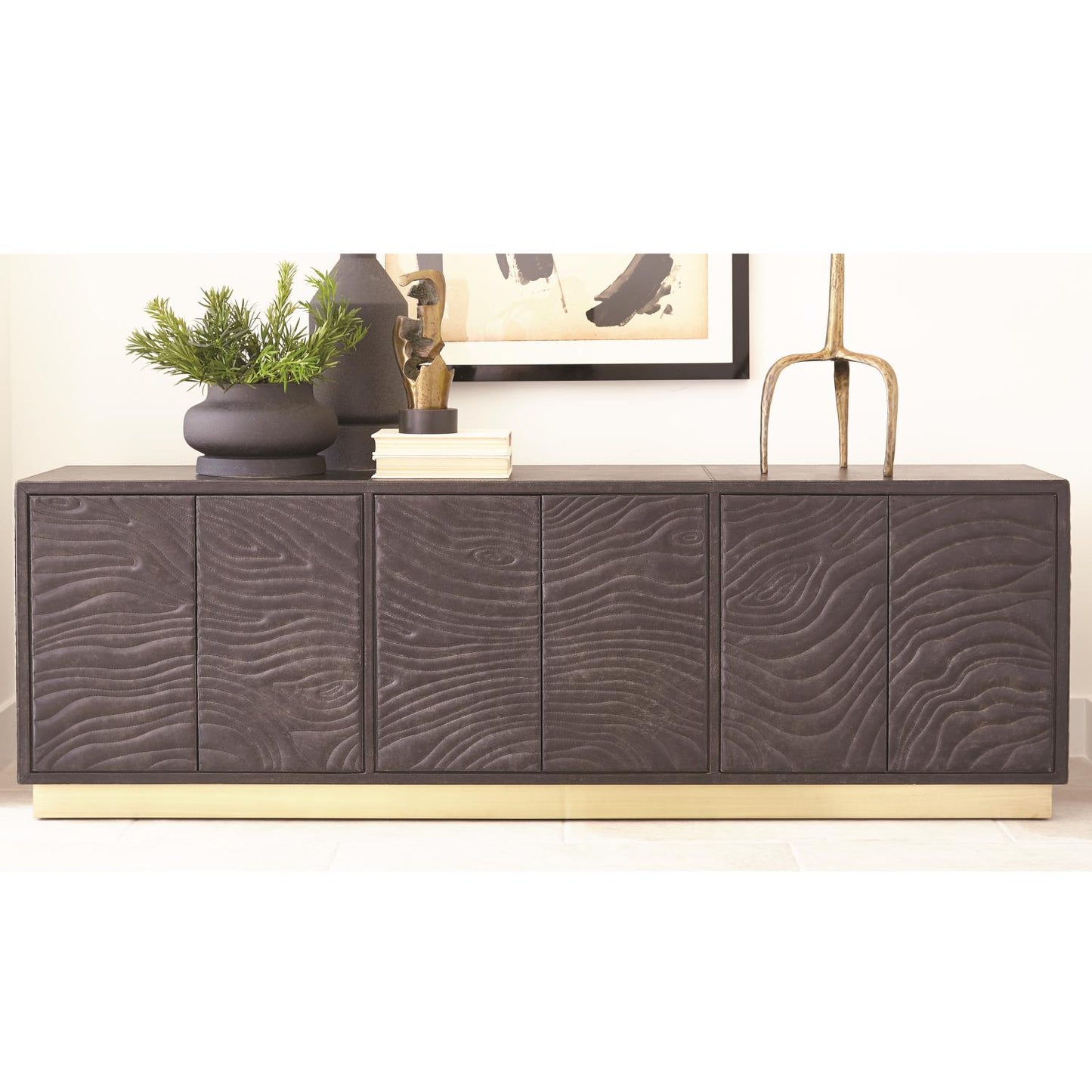 Forest Long Cabinet - Charcoal Leather - Grats Decor Interior Design & Build Inc.