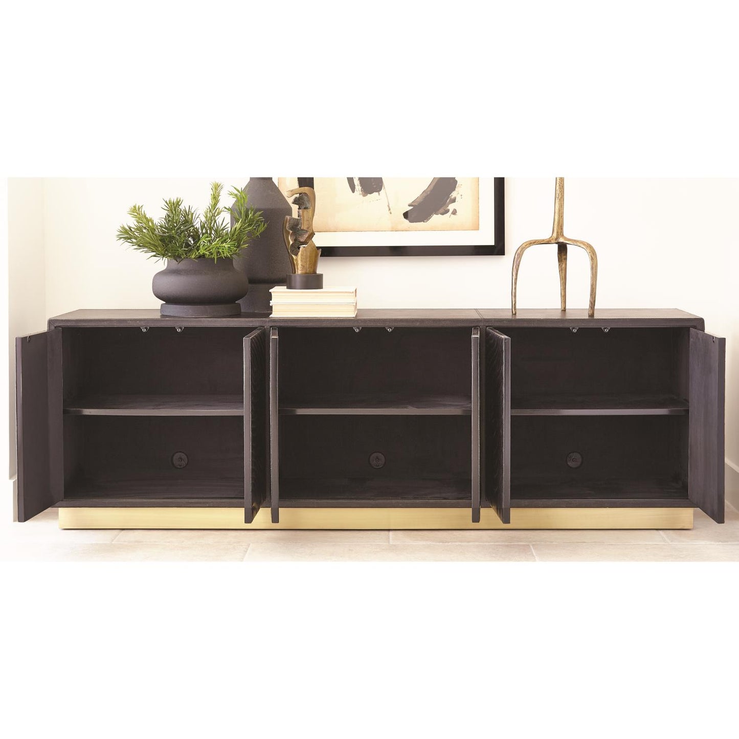 Forest Long Cabinet - Charcoal Leather - Grats Decor Interior Design & Build Inc.