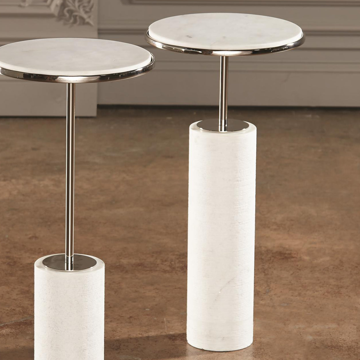 Tall Cored Marble Table - Nickel - Grats Decor Interior Design & Build Inc.