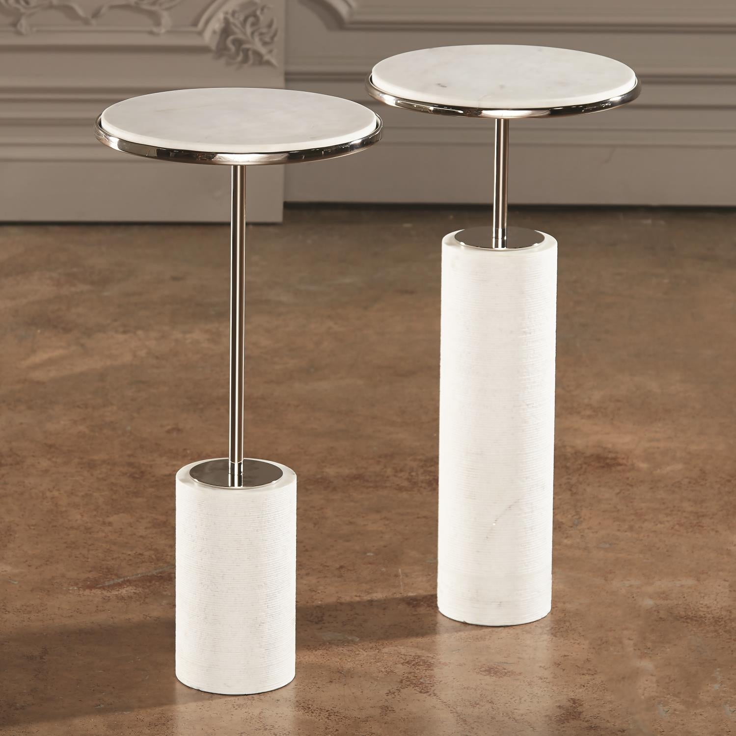 Tall Cored Marble Table - Nickel - Grats Decor Interior Design & Build Inc.