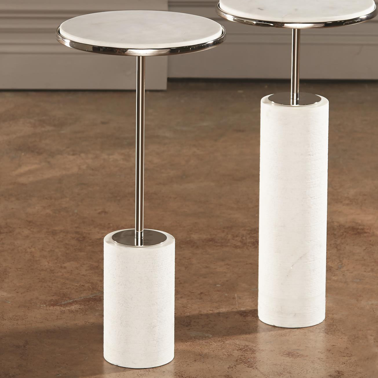 Short Cored Marble Table - Nickel - Grats Decor Interior Design & Build Inc.