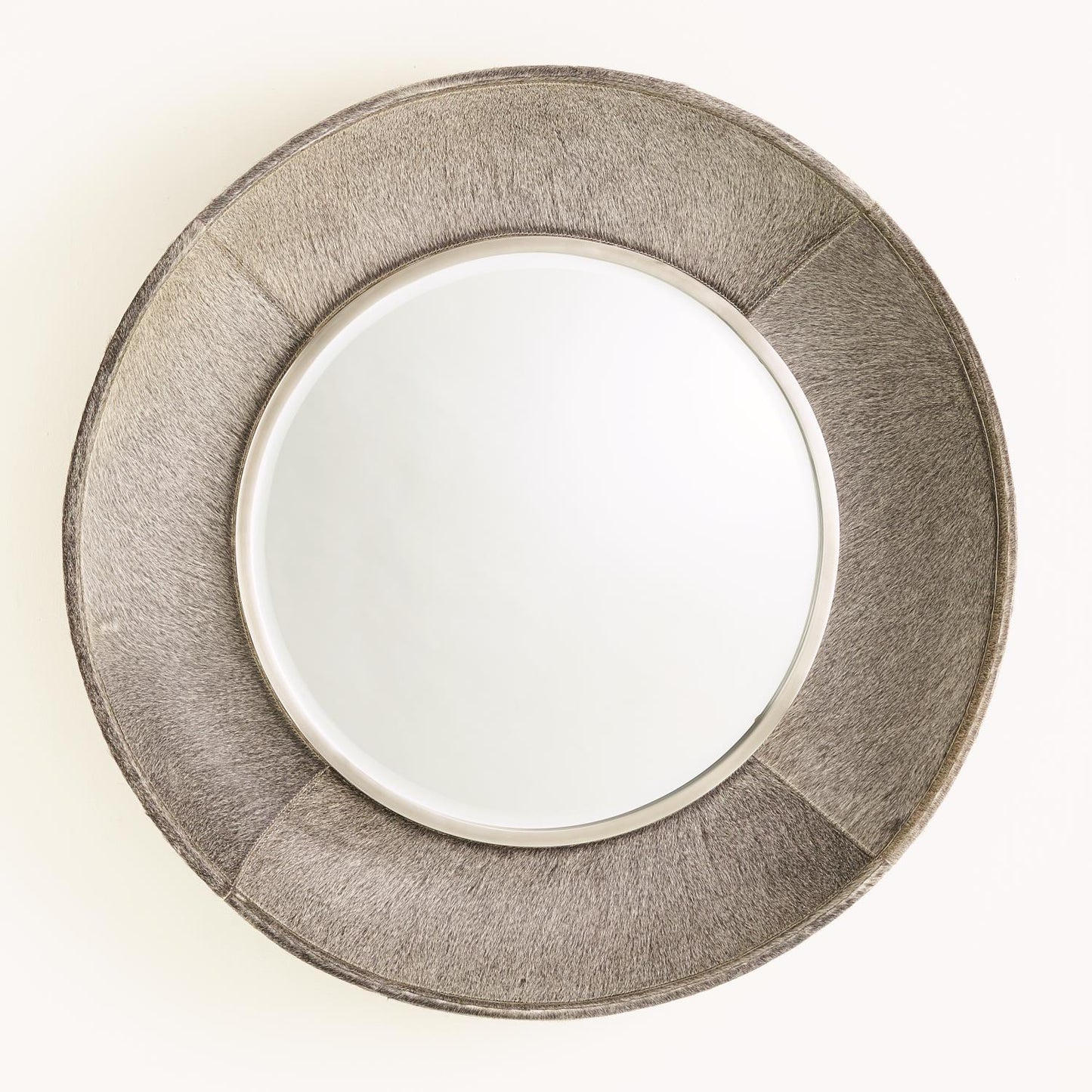 Metro Round Mirror - Grey Hair-On-Hide - Grats Decor Interior Design & Build Inc.