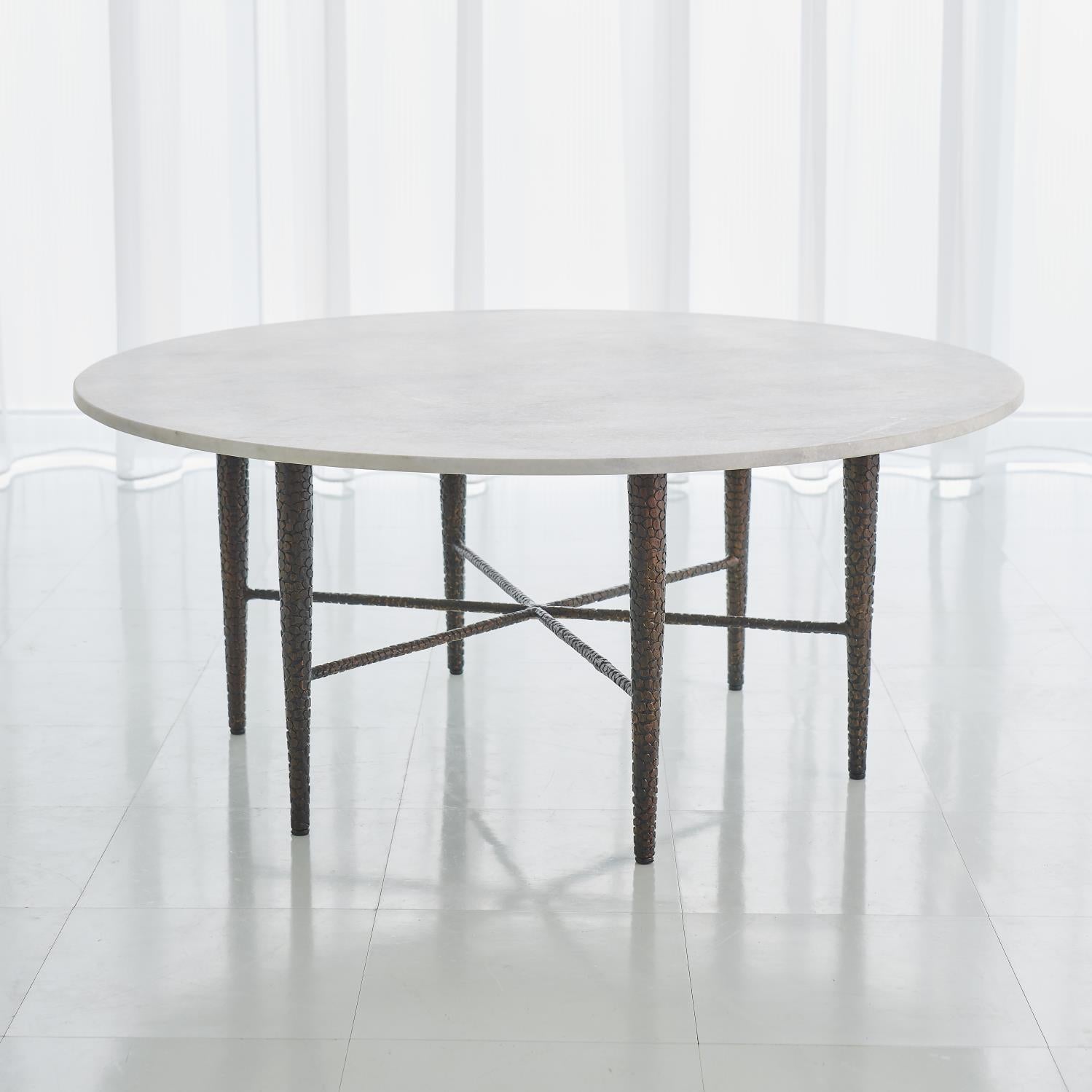 Hammered Cocktail Table - Bronze w/White Marble - Grats Decor Interior Design & Build Inc.