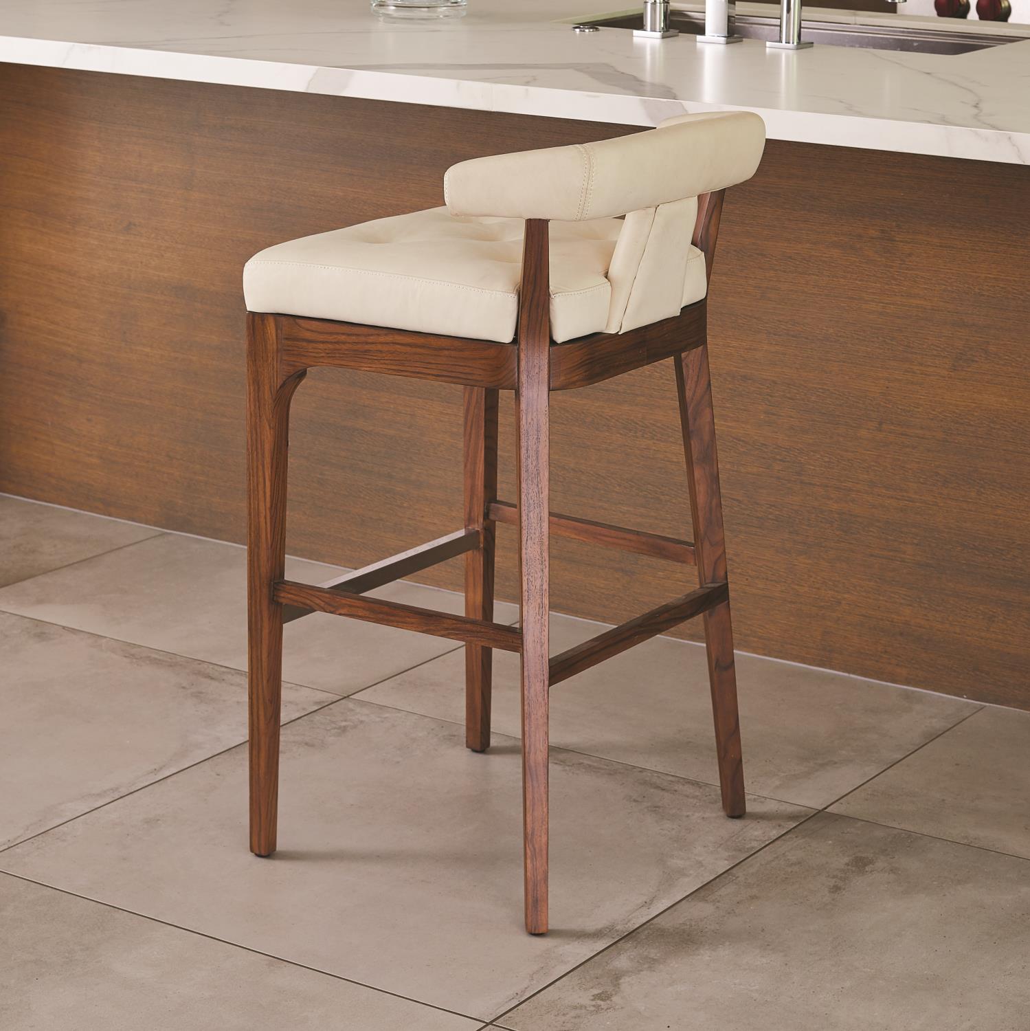 Moderno Bar Stool - Ivory Marble Leather - Grats Decor Interior Design & Build Inc.