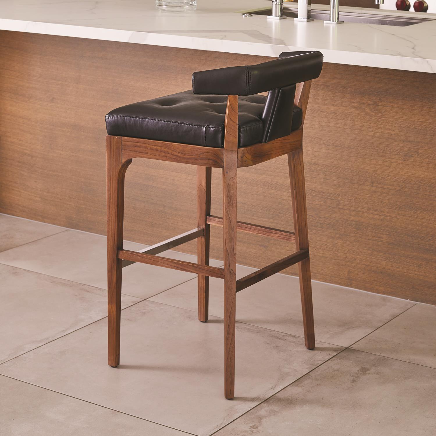 Moderno Bar Stool - Black Marble Leather - Grats Decor Interior Design & Build Inc.