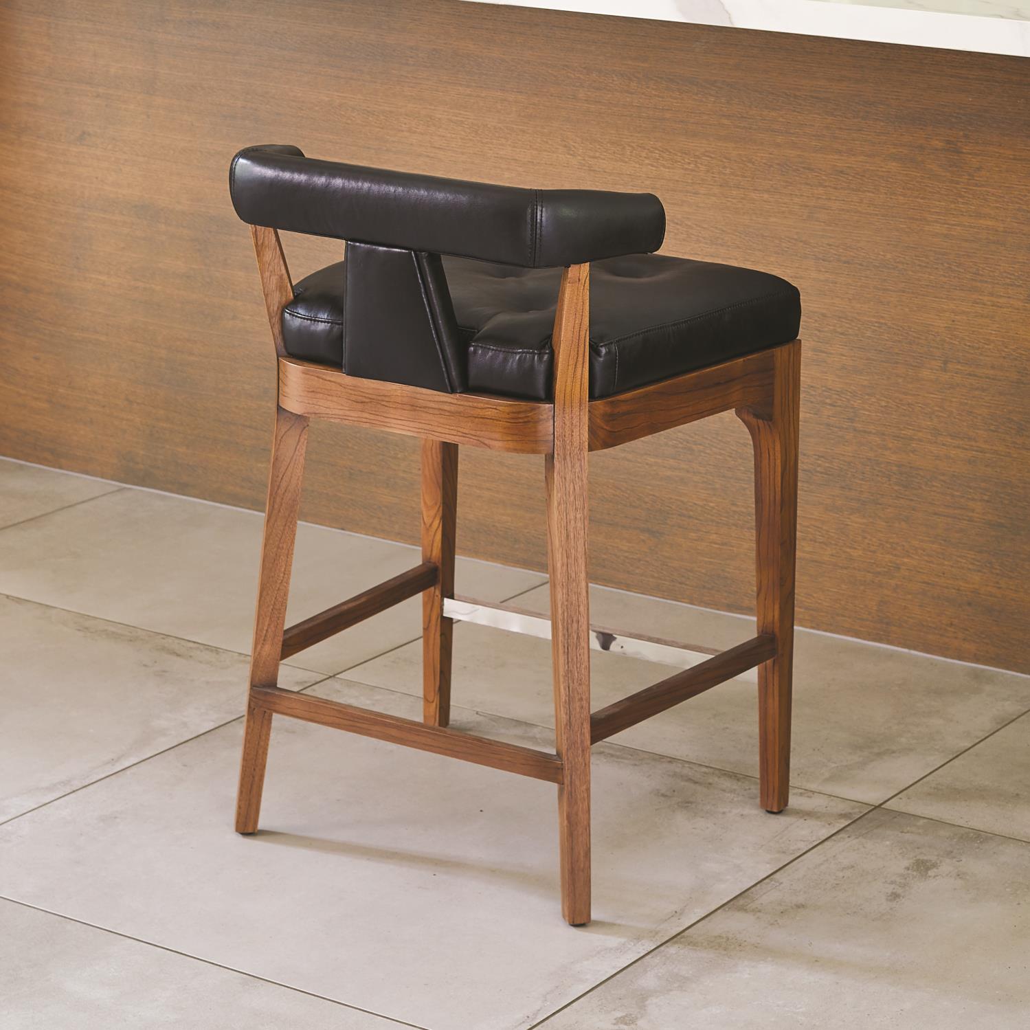 Moderno Counter Stool - Black Marble Leather - Grats Decor Interior Design & Build Inc.