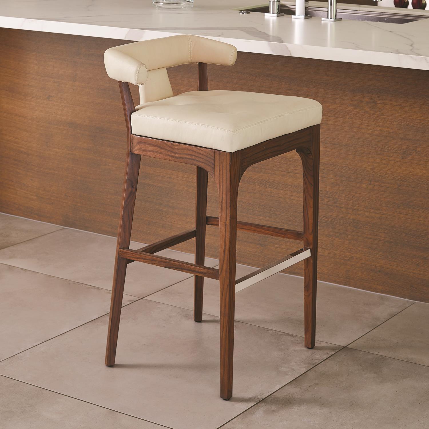 Moderno Bar Stool - Ivory Marble Leather - Grats Decor Interior Design & Build Inc.