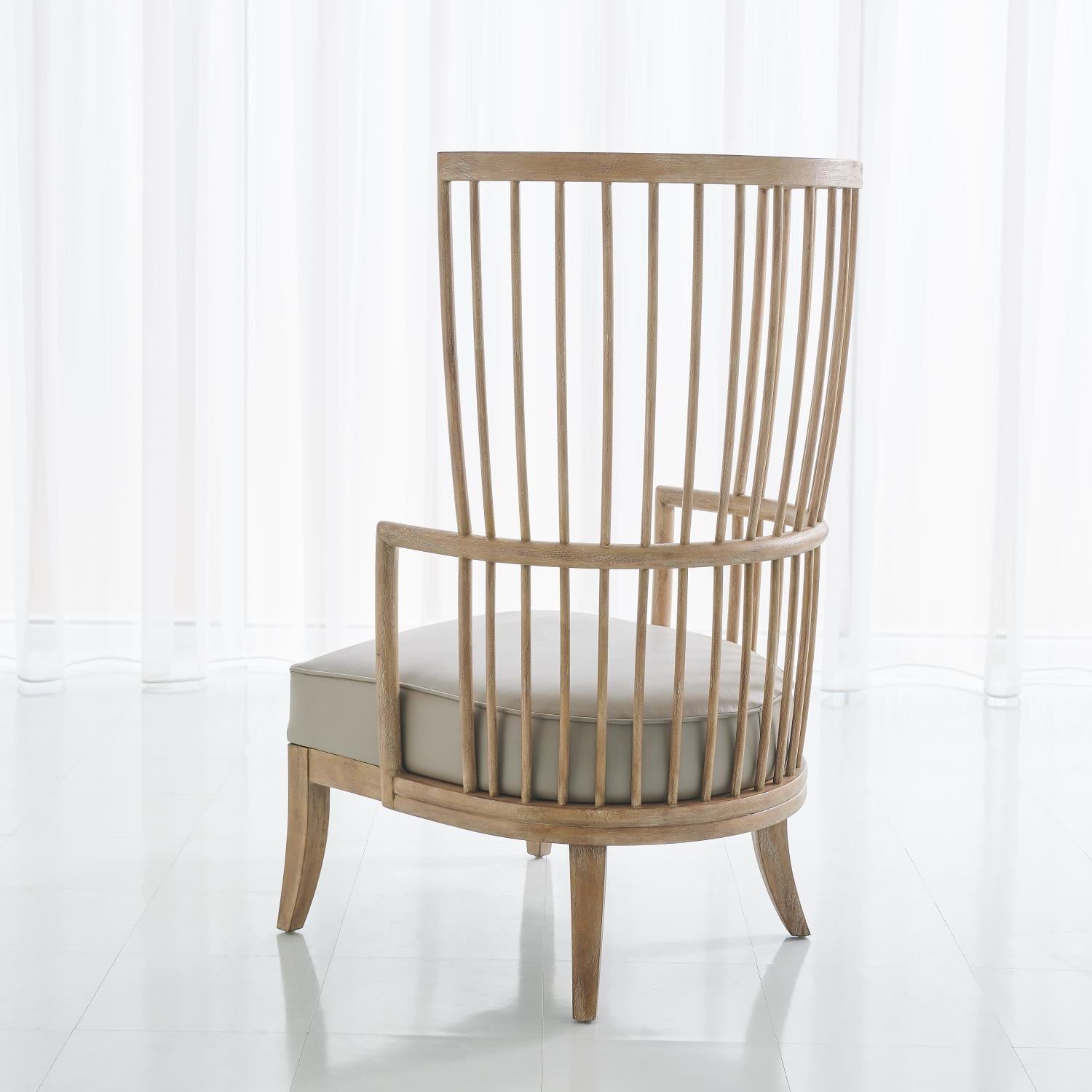 Spindle Wing Chair - Grey Leather - Grats Decor Interior Design & Build Inc.