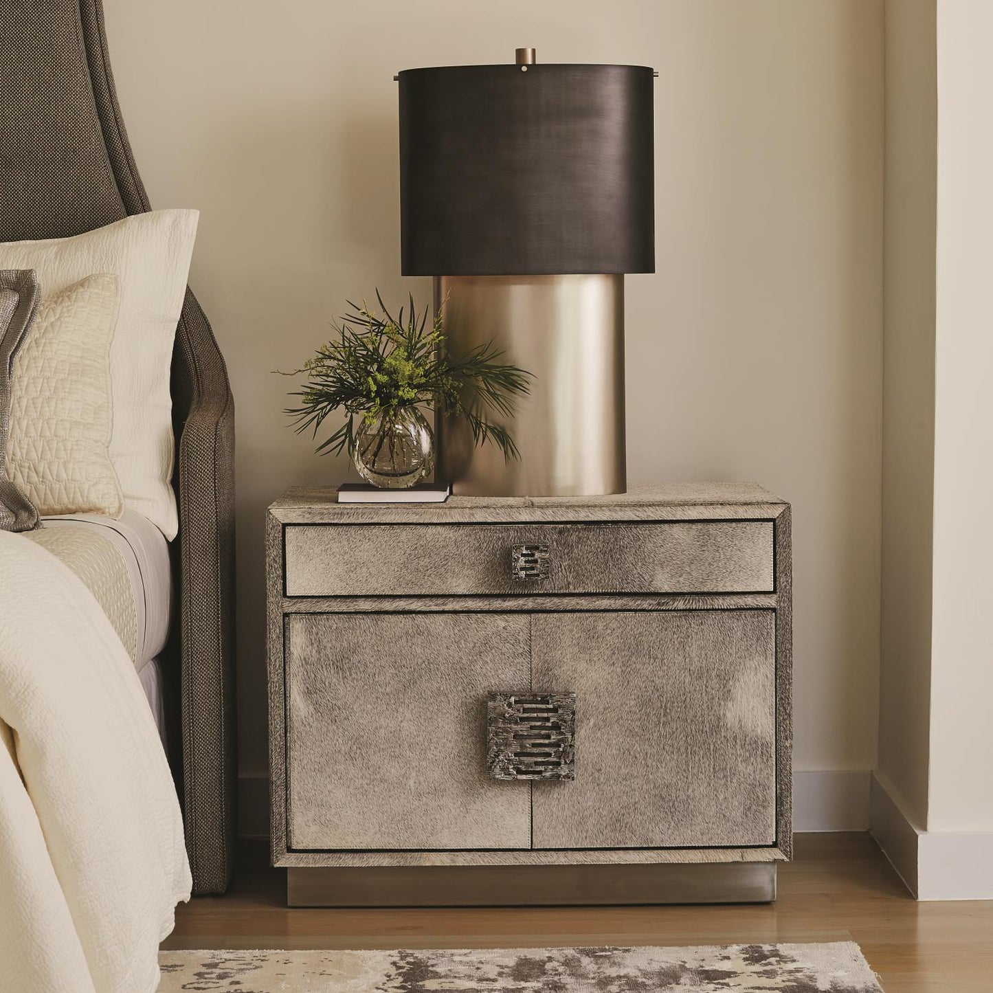 Metro Nightstand - Hair on Hide - Grey - Grats Decor Interior Design & Build Inc.