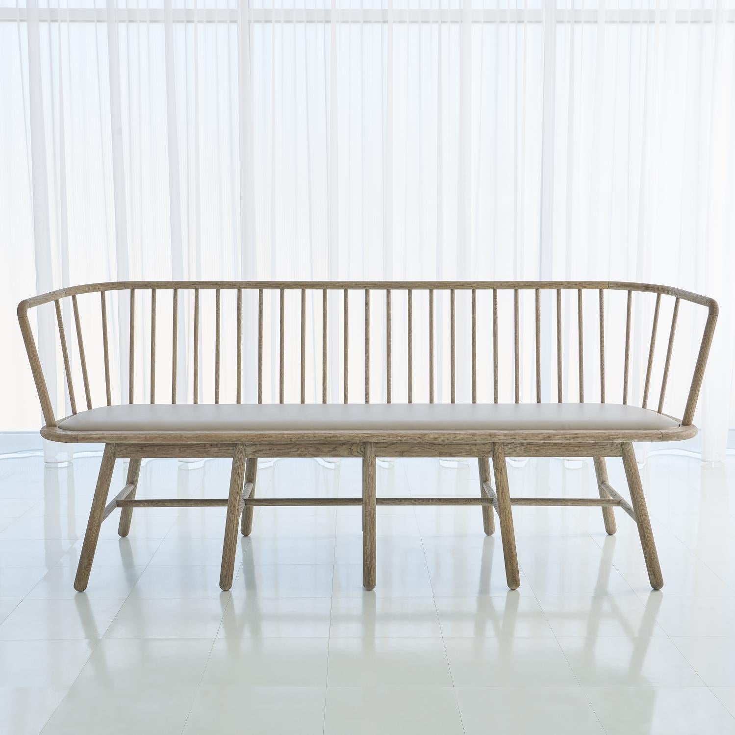 Spindle Long Bench - Grey Leather - Grats Decor Interior Design & Build Inc.