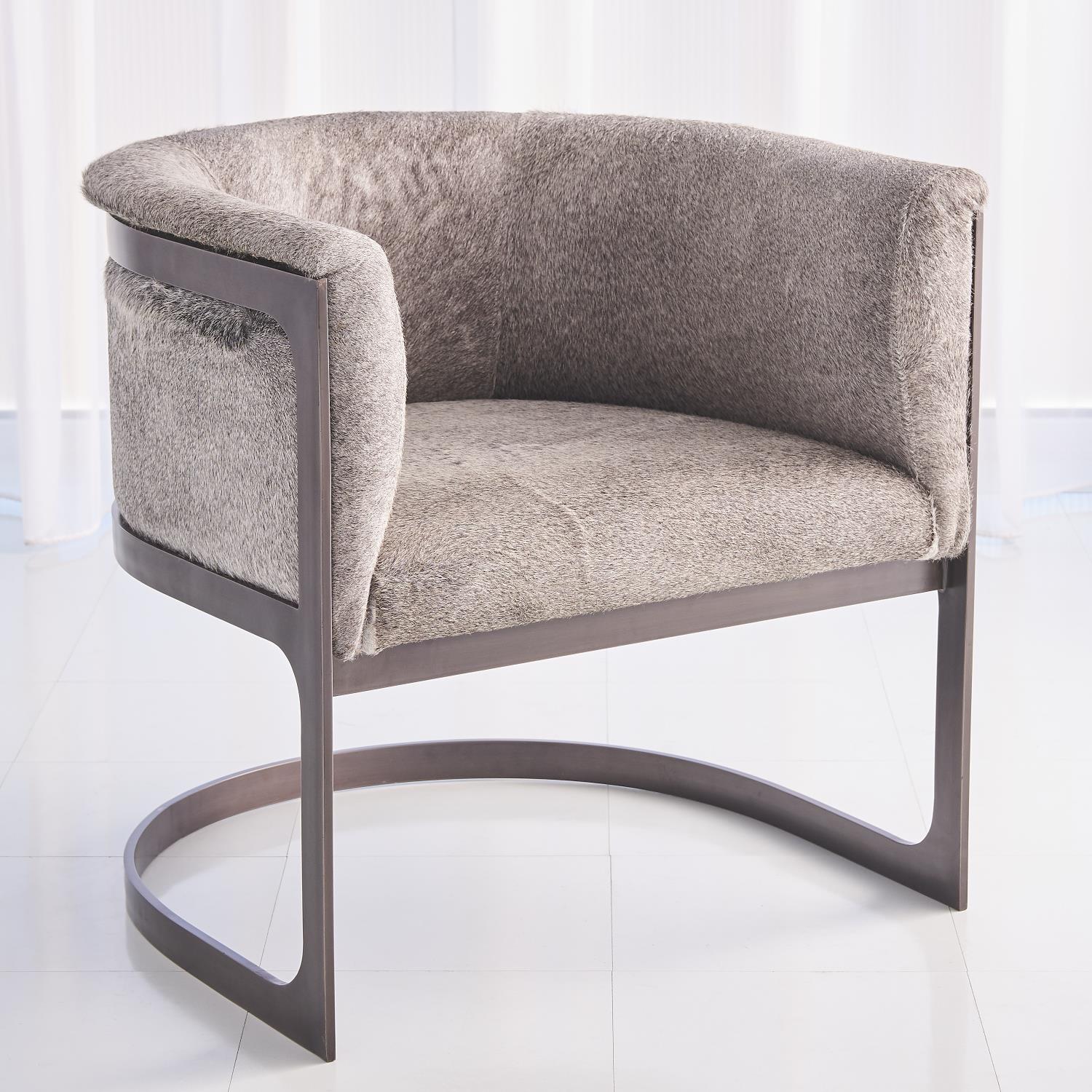 Regan Barrel Chair - Hair on Hide - Grey/ Antique Gunmetal - Grats Decor Interior Design & Build Inc.