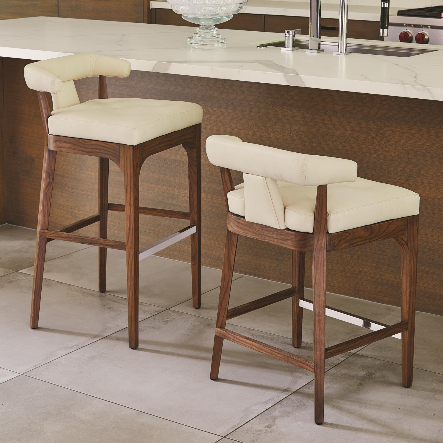 Moderno Bar Stool - Ivory Marble Leather - Grats Decor Interior Design & Build Inc.