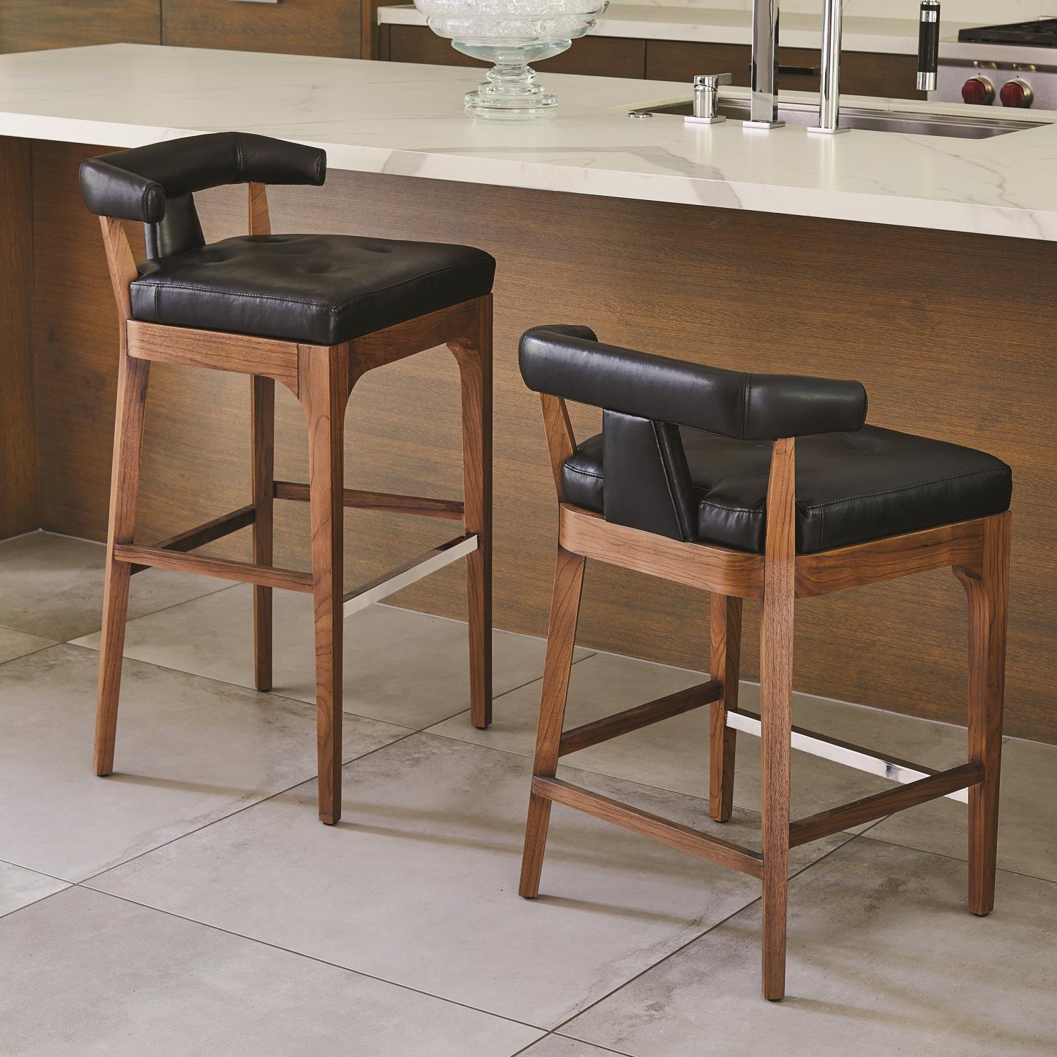 Moderno Counter Stool - Black Marble Leather - Grats Decor Interior Design & Build Inc.