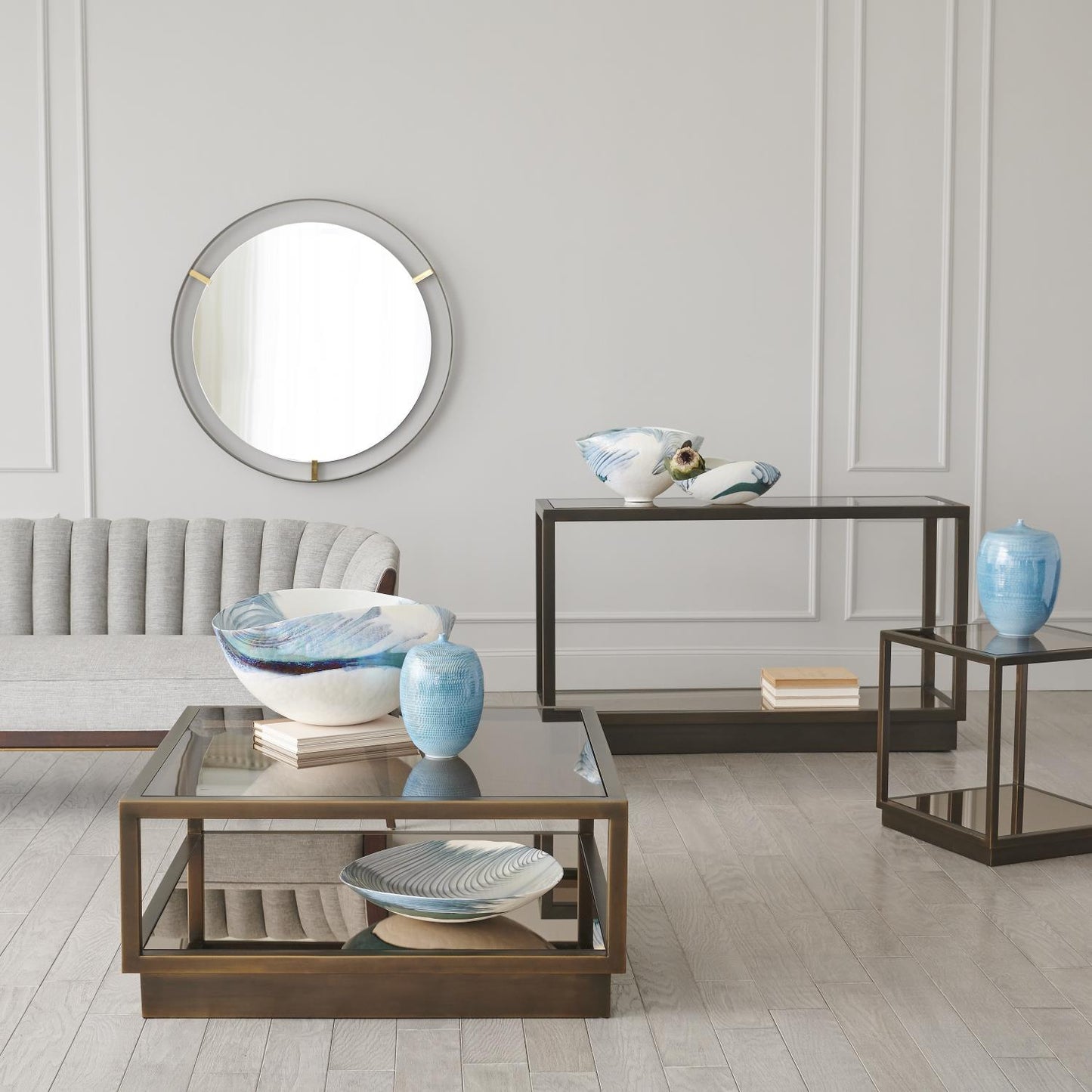 Floating Mirror - Nickel Clips - Natural Iron Finish - Grats Decor Interior Design & Build Inc.