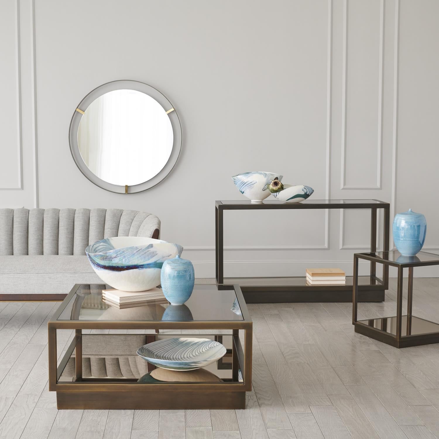 Floating Mirror - Nickel Clips - Natural Iron Finish - Grats Decor Interior Design & Build Inc.