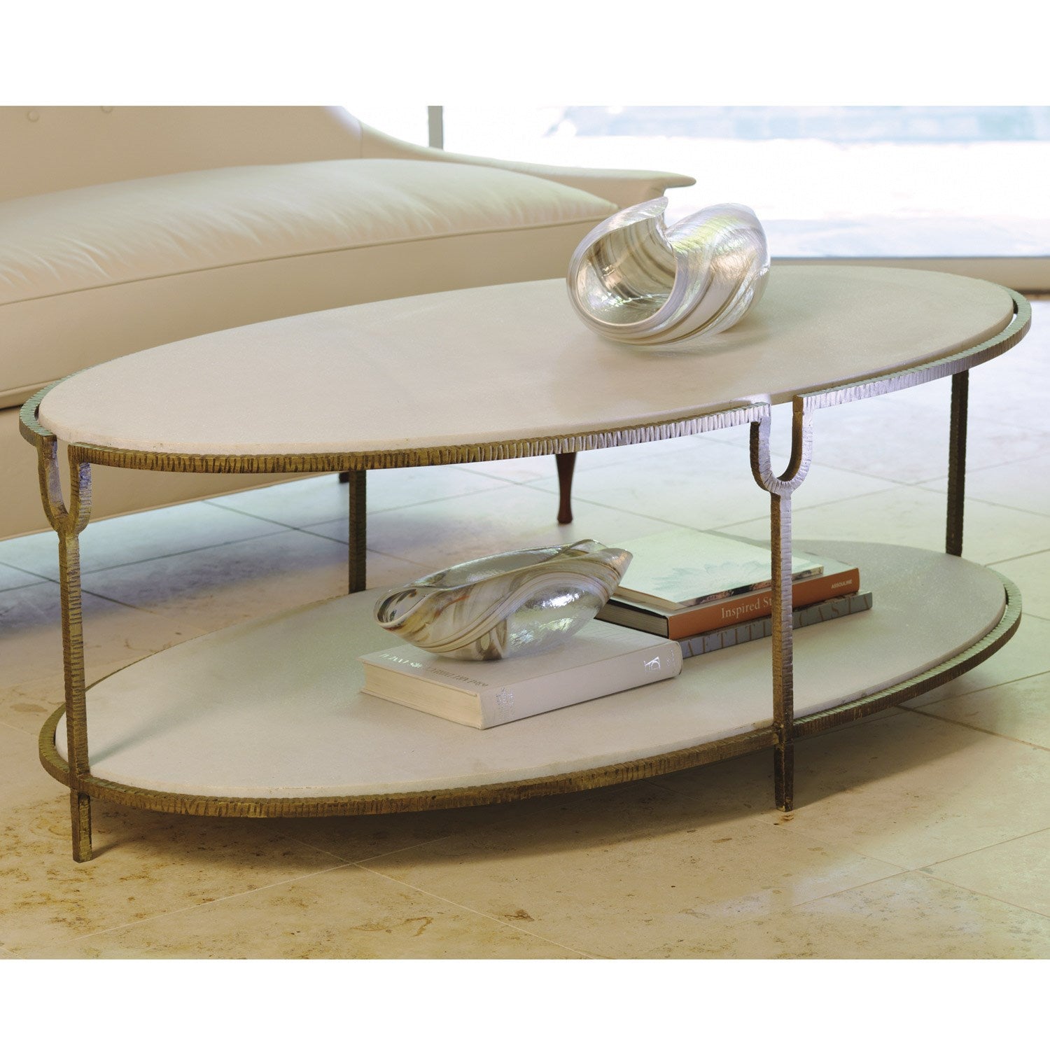 Iron and Stone Oval Coffee Table - Grats Decor Interior Design & Build Inc.