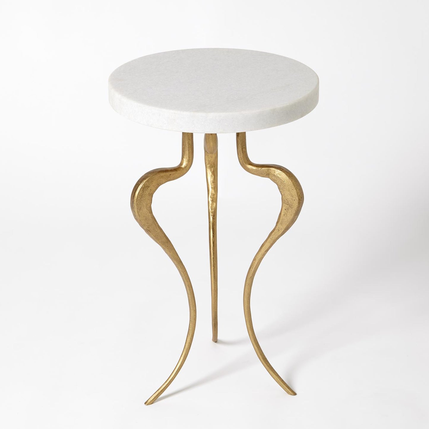 Silhouette Accent Table-Antique Gold w/White Honed Marble Top
