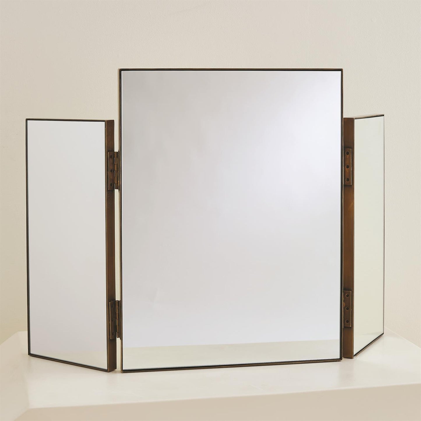 Tri-Fold Vanity Mirror-Antique Brass - Grats Decor Interior Design & Build Inc.