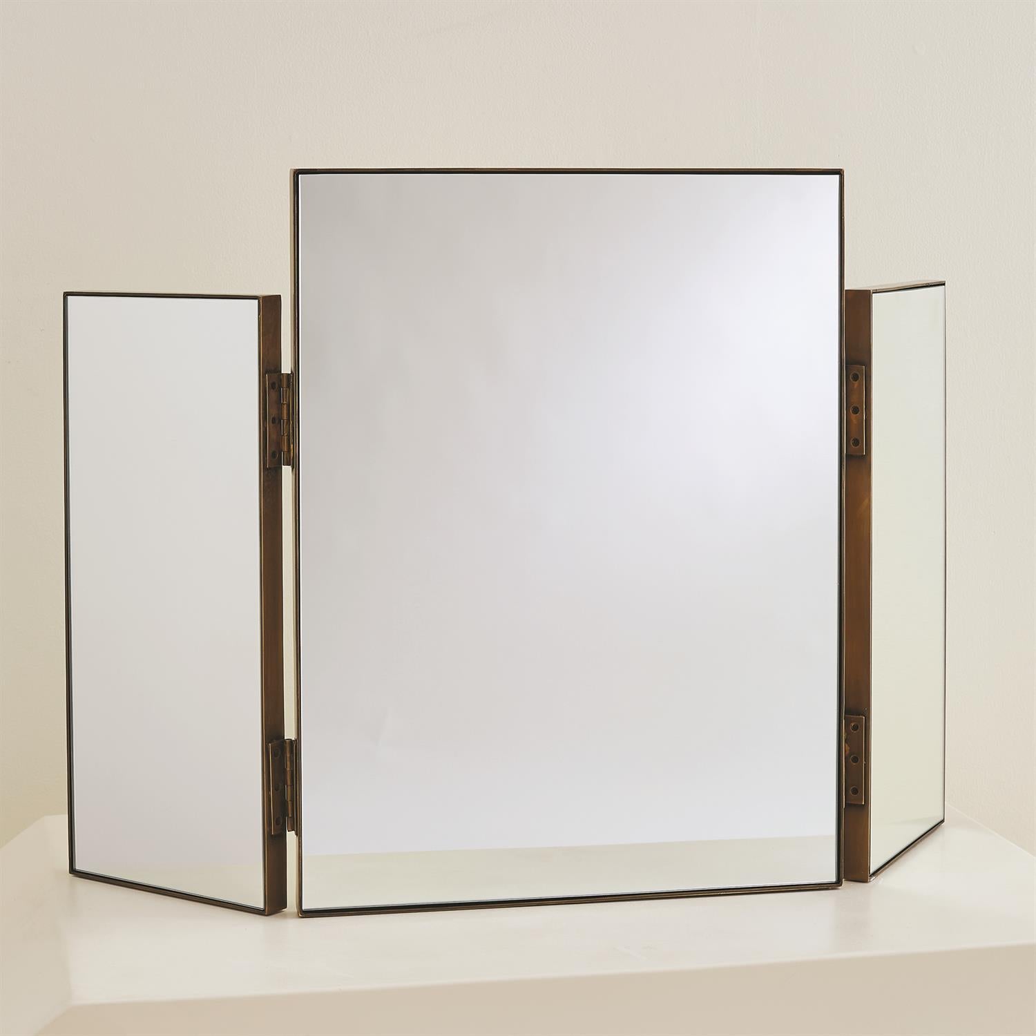 Tri-Fold Vanity Mirror-Antique Brass - Grats Decor Interior Design & Build Inc.