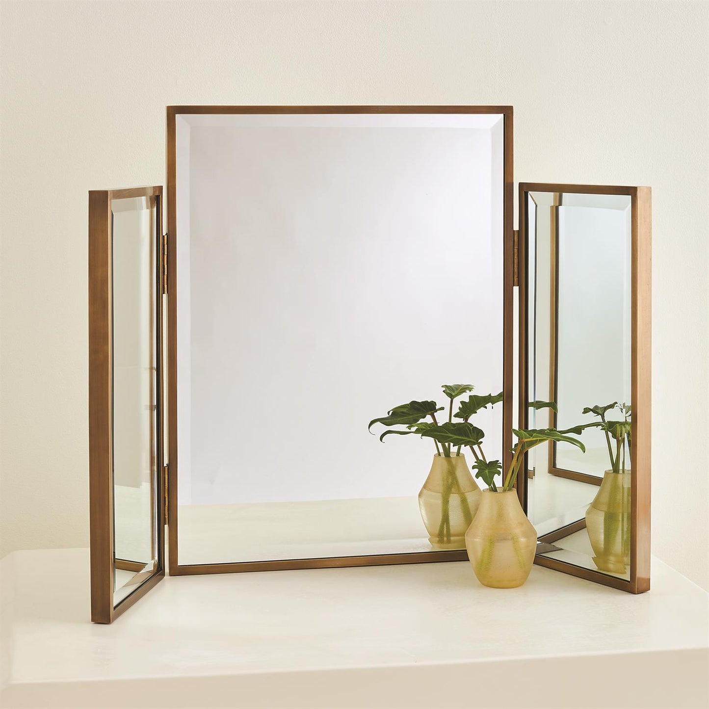 Tri-Fold Vanity Mirror-Antique Brass - Grats Decor Interior Design & Build Inc.