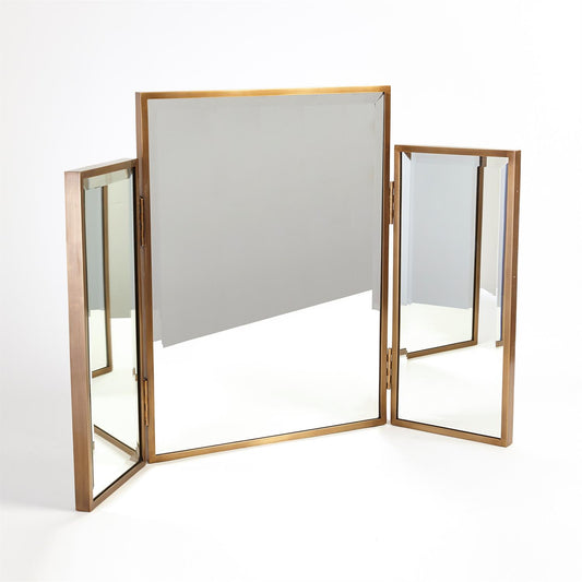 Tri-Fold Vanity Mirror-Antique Brass - Grats Decor Interior Design & Build Inc.