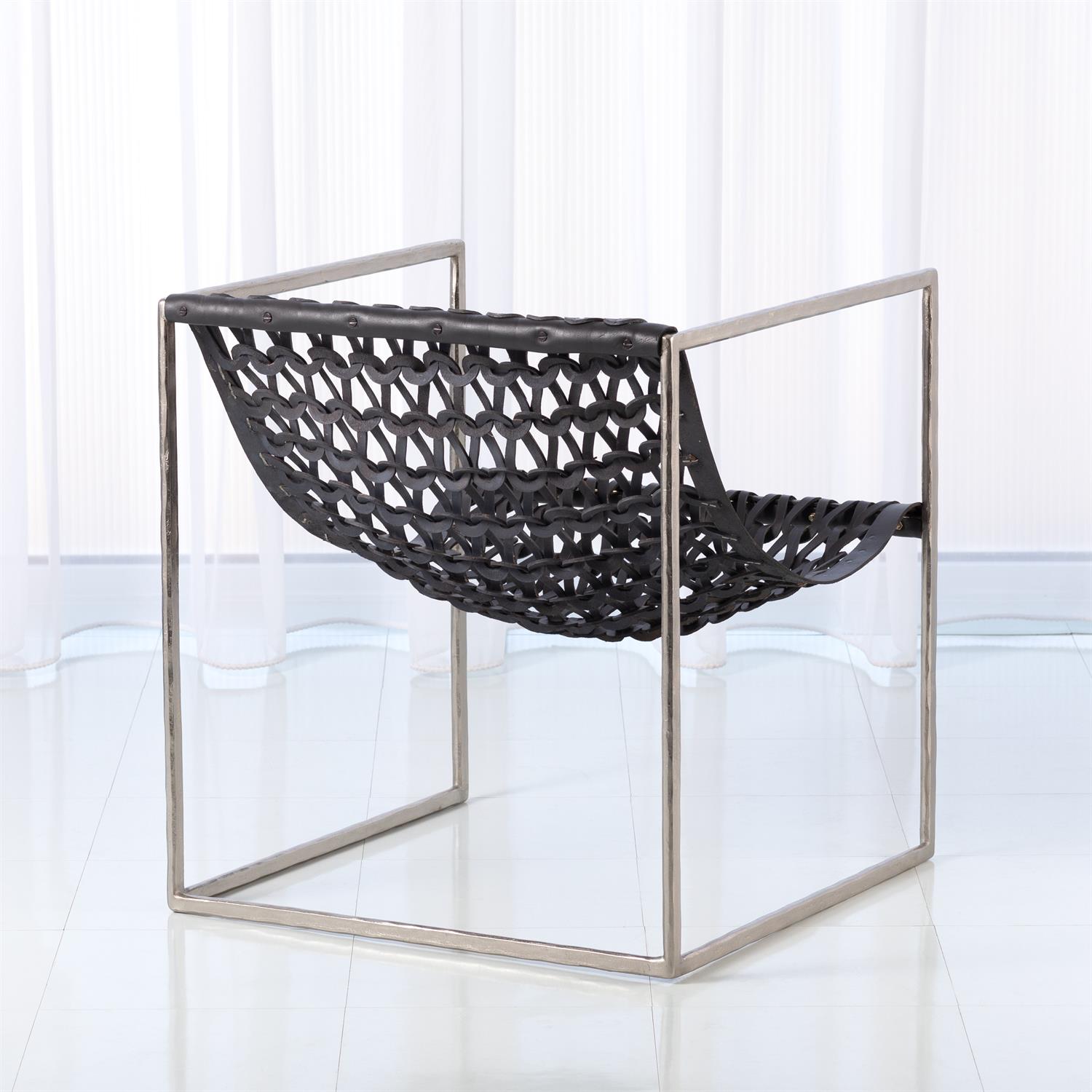 Knit Pearl Chair-Nickel - Dark Grey Leather - Grats Decor Interior Design & Build Inc.