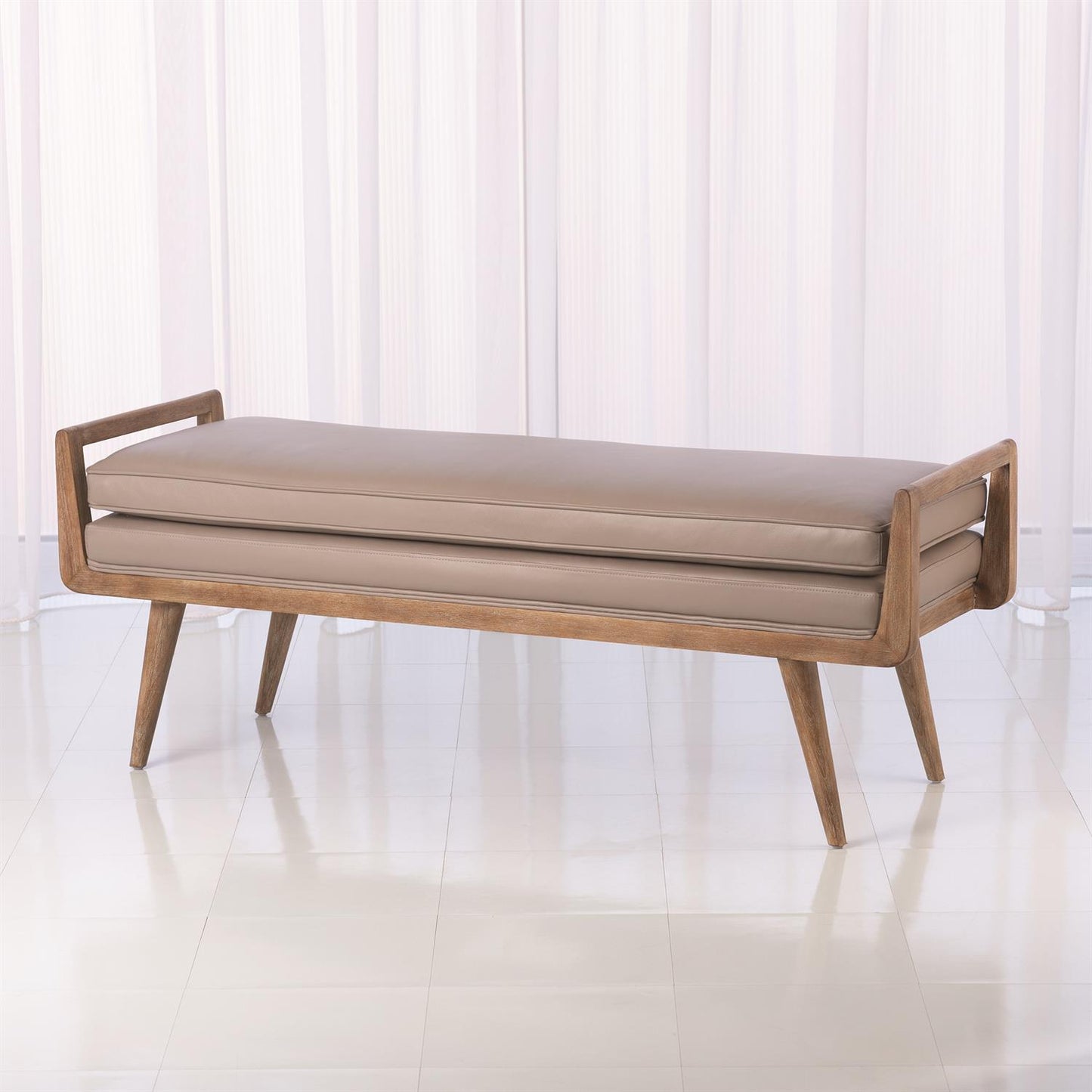 Lucas Long Bench - Grey Leather