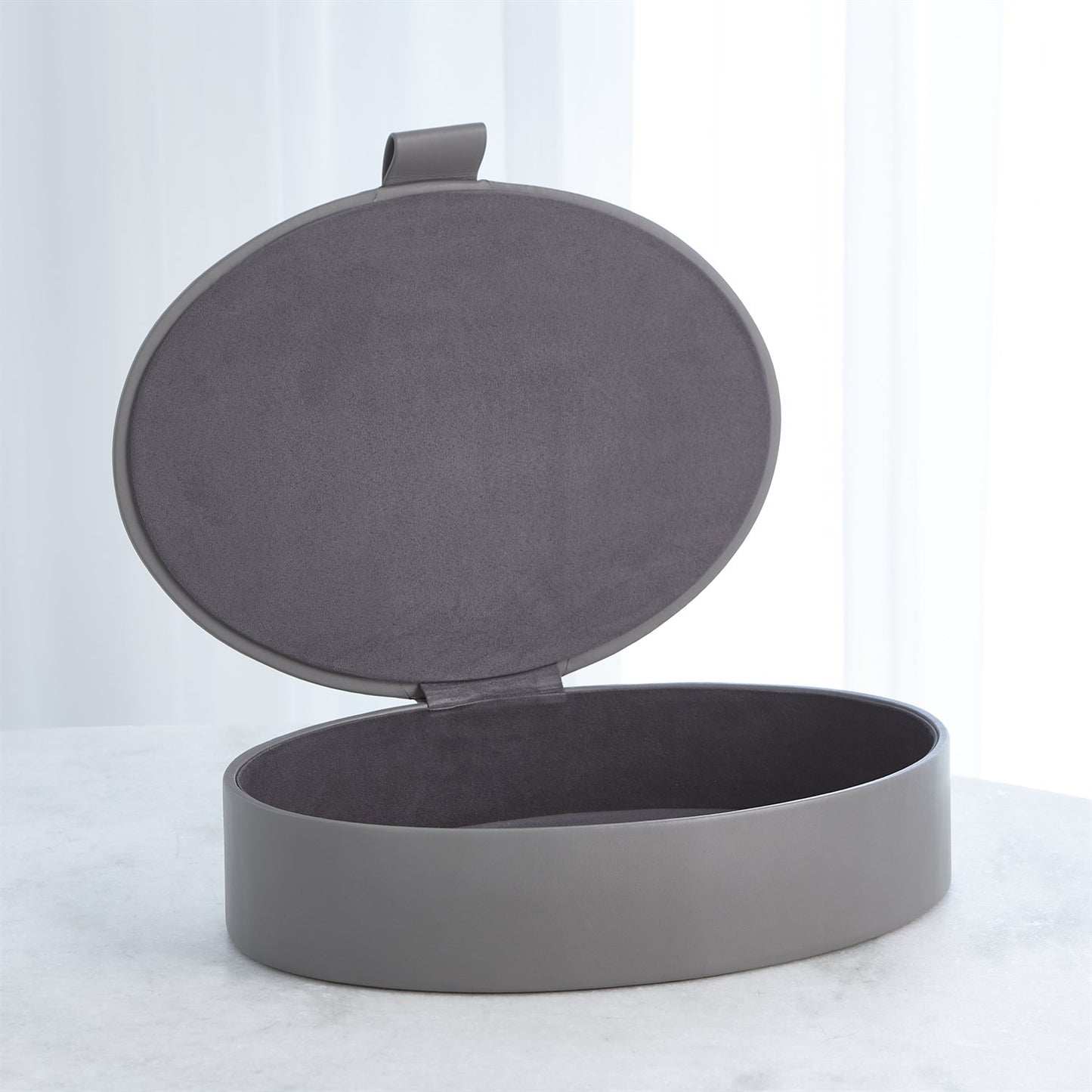 Barbara Barry Signature Oval Leather Box - Marble Gray