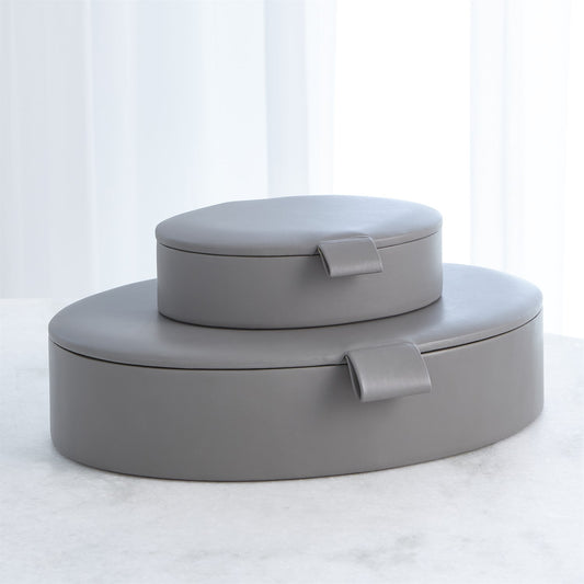 Barbara Barry Signature Oval Leather Box - Marble Gray