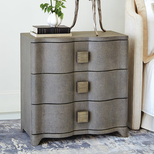 Toile 28"W Linen Bedside Chest - Grey - Grats Decor Interior Design & Build Inc.