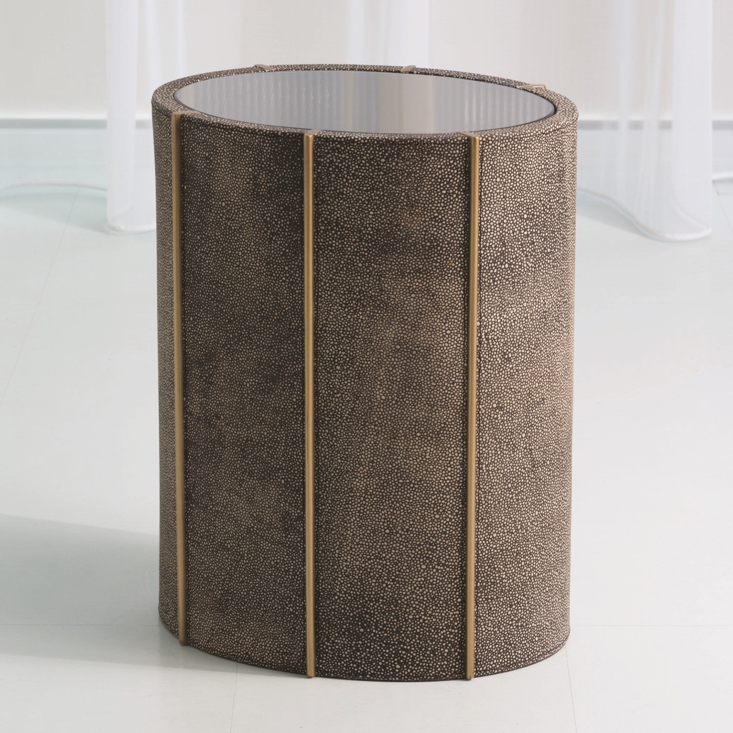Churchill 16" x 12" Oval Drum Table - Faux Shagreen - Grats Decor Interior Design & Build Inc.