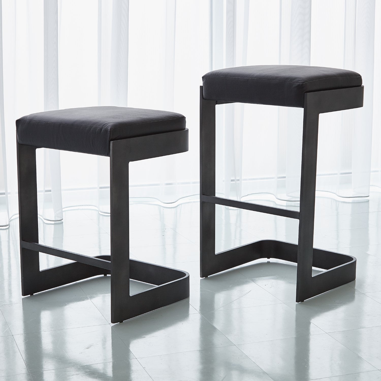 Regan Barstool / Counterstool - Graphite/ Black Leather - Grats Decor Interior Design & Build Inc.