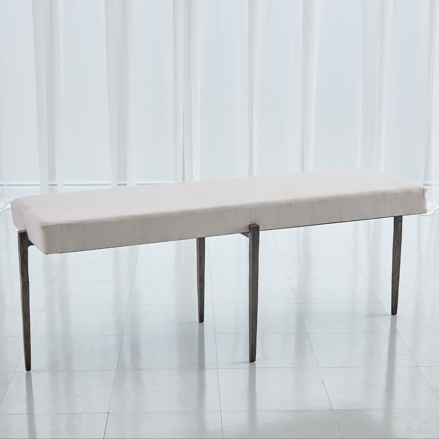 Laforge Bench- Natural Iron w/Muslin Cushion - Grats Decor Interior Design & Build Inc.