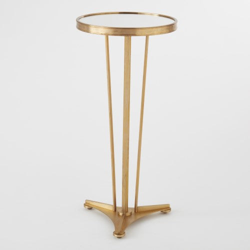 French Moderne 12"Dia Side Table-Antique Brass w/Mirror Top - Grats Decor Interior Design & Build Inc.
