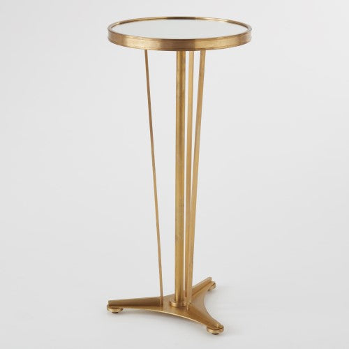 French Moderne 12"Dia Side Table-Antique Brass w/Mirror Top - Grats Decor Interior Design & Build Inc.