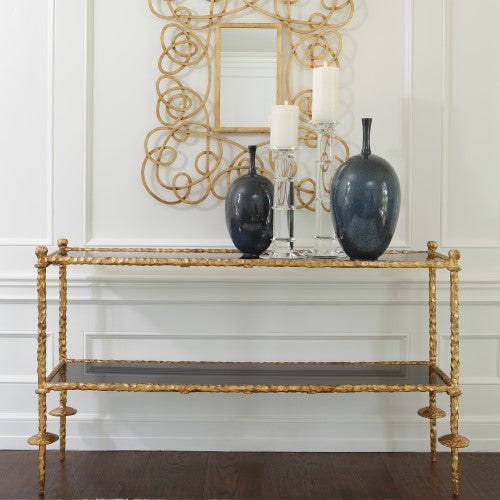 GOLD CHISELED CONSOLE-BLACK GRANITE - Grats Decor Interior Design & Build Inc.