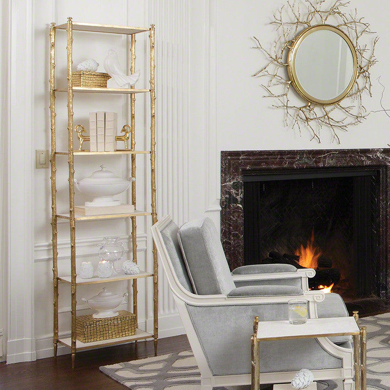 Arbor 20"W x 81"H Etagere - Brass & White Marble - Grats Decor Interior Design & Build Inc.