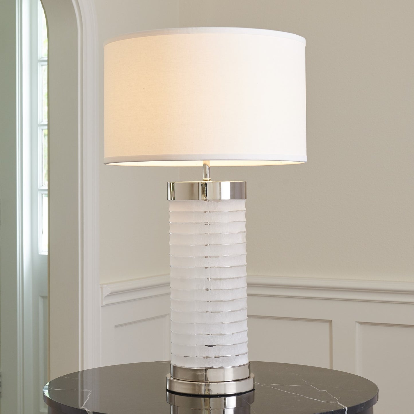 Chiseled Glass Lamp - Nickel - Grats Decor Interior Design & Build Inc.