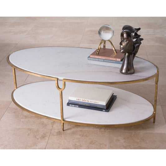 Iron and Stone Oval Coffee Table - Grats Decor Interior Design & Build Inc.