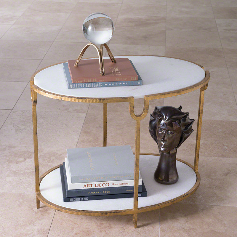Iron & Stone 30" Side Table - Oval - Grats Decor Interior Design & Build Inc.